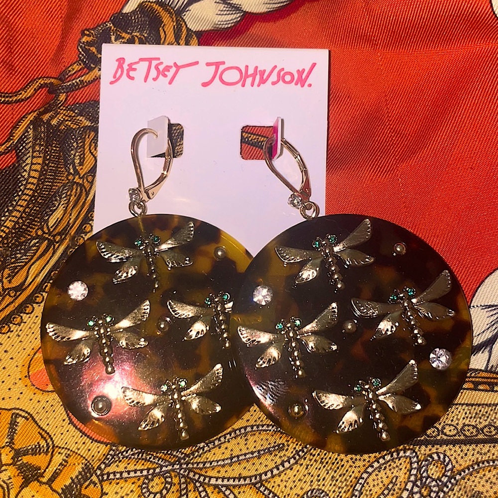 NET Betsey Johnson Tortoise Shell Dragonfly Earrings
